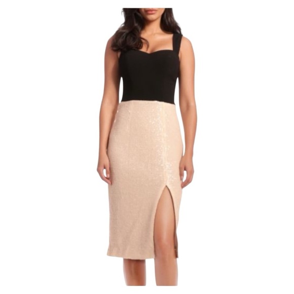 NWT DRESS THE POPULATION Malise Sequin Midi Dress - Picture 1 of 8